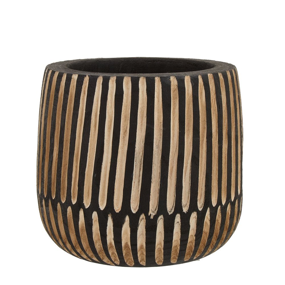 Olivia's Abia Small Engraved Wooden Planter in Black & Natural