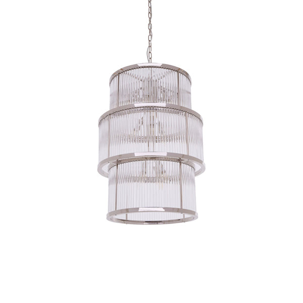 Olivia's Salsa 3 Tier Drum Chandelier Nickel Finish