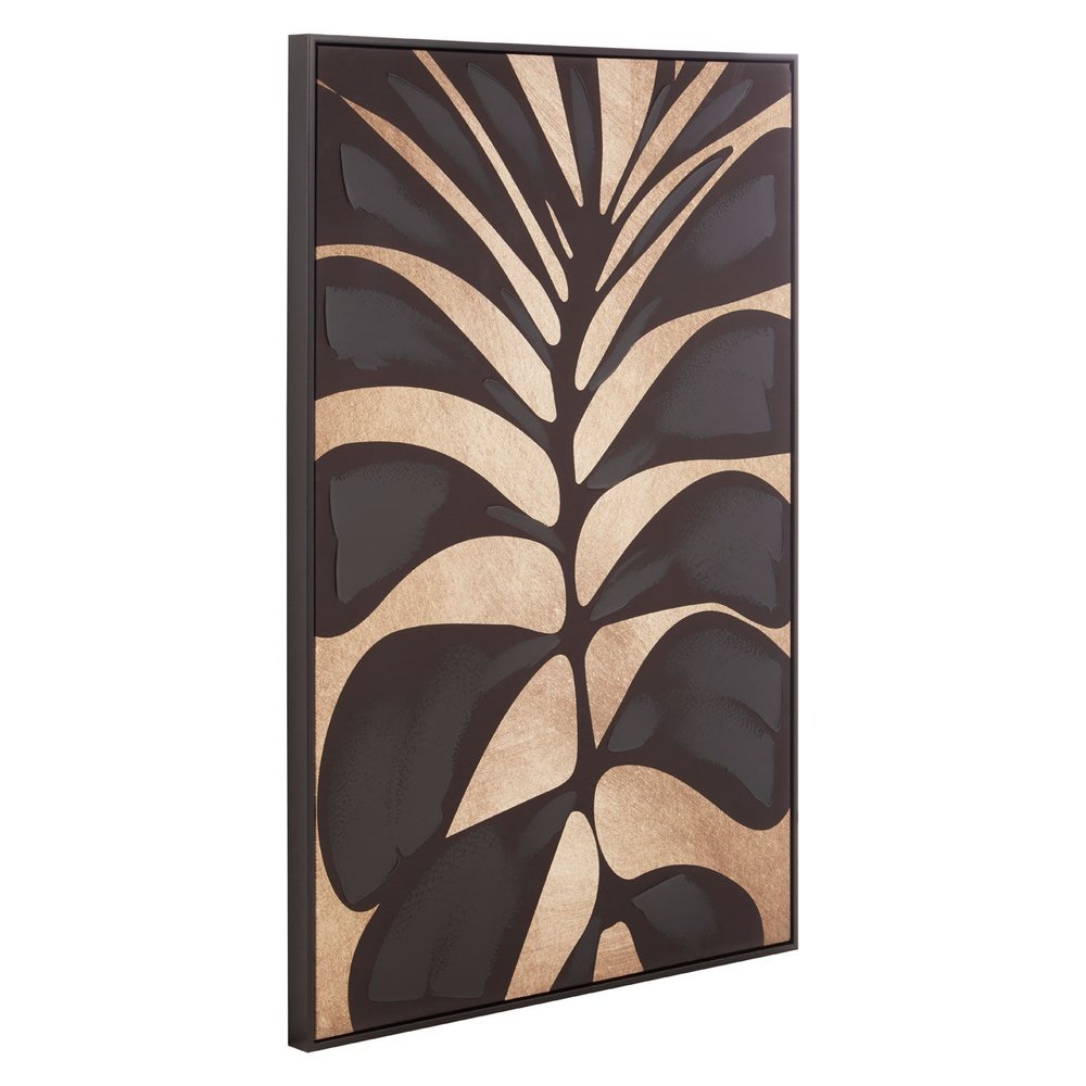 Olivia's Astrid Canvas Black Leaf Design Wall Art in Black & Gold