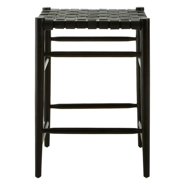 Olivia's Kaylee Woven Bar Stool Leather Black