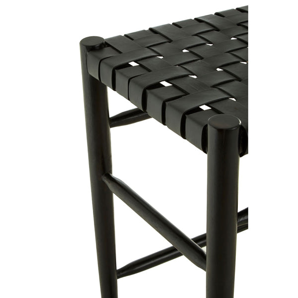 Olivia's Kaylee Woven Bar Stool Leather Black