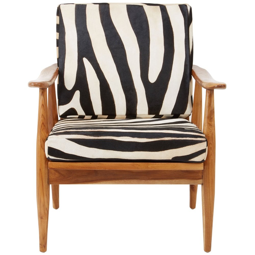 Olivia's Kathy Accent Chair in Natural Teak & Zebra Print Leather