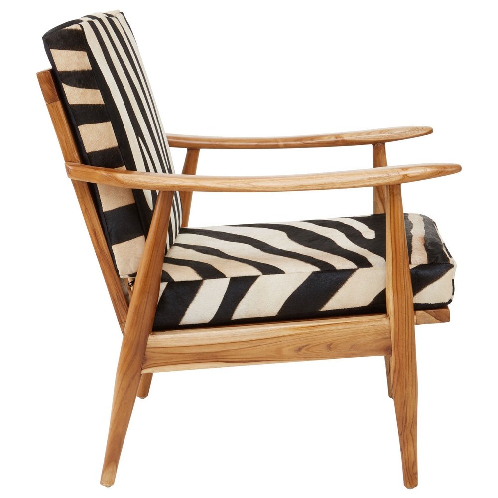 Olivia's Kathy Accent Chair in Natural Teak & Zebra Print Leather