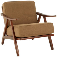 Olivia's Katherine Accent Chair in Walnut Teak Wood & Light Brown Fabric Cushion