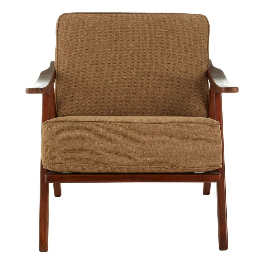 Olivia's Katherine Accent Chair in Walnut Teak Wood & Light Brown Fabric Cushion