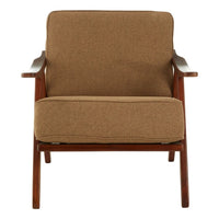 Olivia's Katherine Accent Chair in Walnut Teak Wood & Light Brown Fabric Cushion