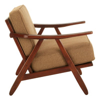 Olivia's Katherine Accent Chair in Walnut Teak Wood & Light Brown Fabric Cushion