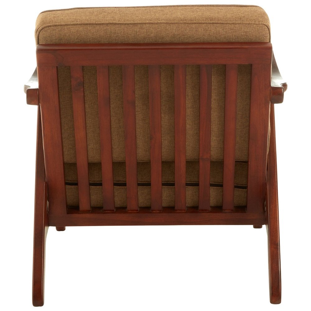 Olivia's Katherine Accent Chair in Walnut Teak Wood & Light Brown Fabric Cushion