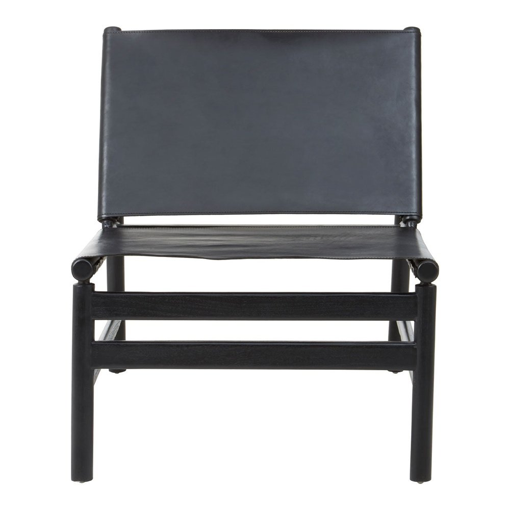 Olivia's Kalani Accent Chair in Black Teak Wood & Black Plain Leather