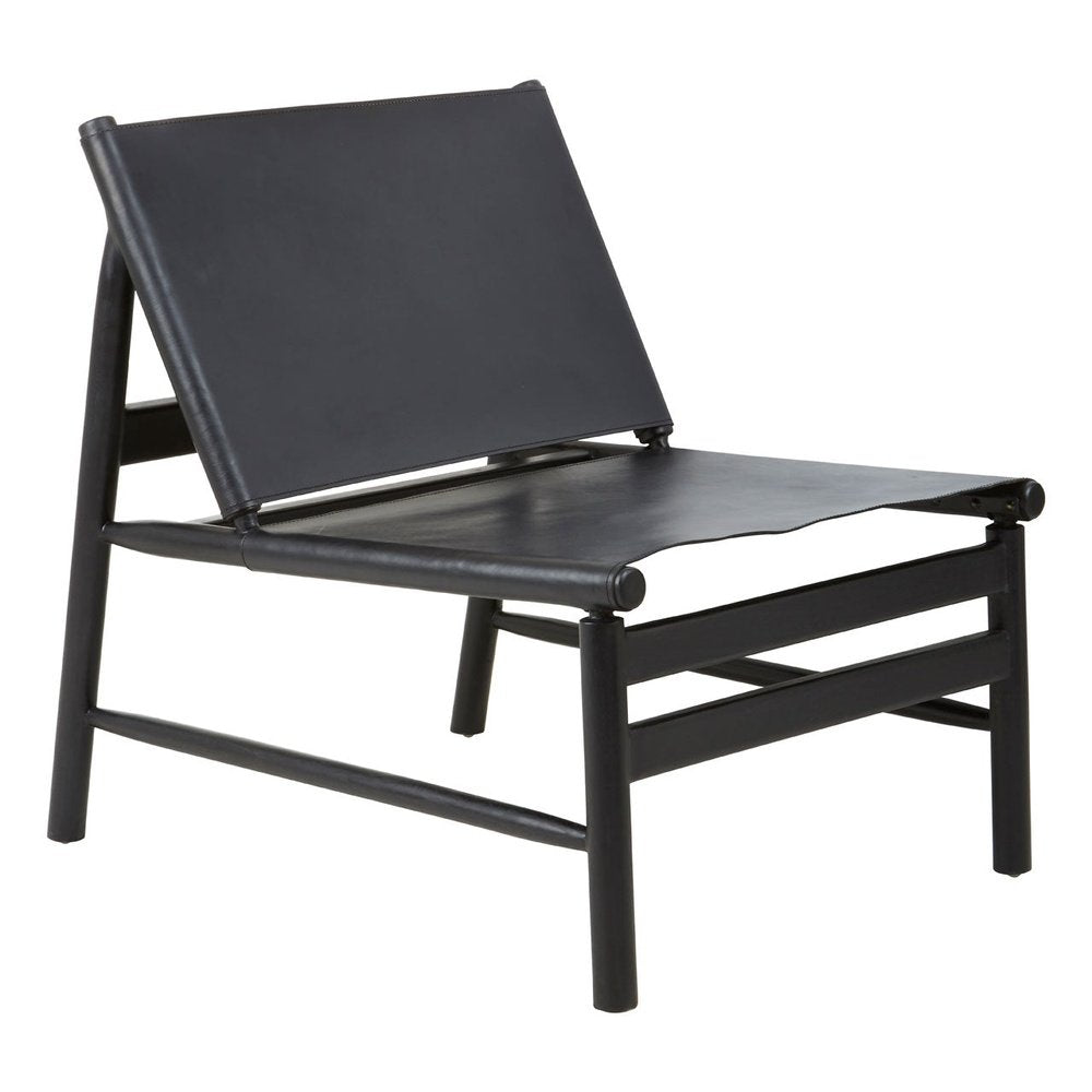 Olivia's Kalani Accent Chair in Black Teak Wood & Black Plain Leather