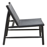 Olivia's Kalani Accent Chair in Black Teak Wood & Black Plain Leather