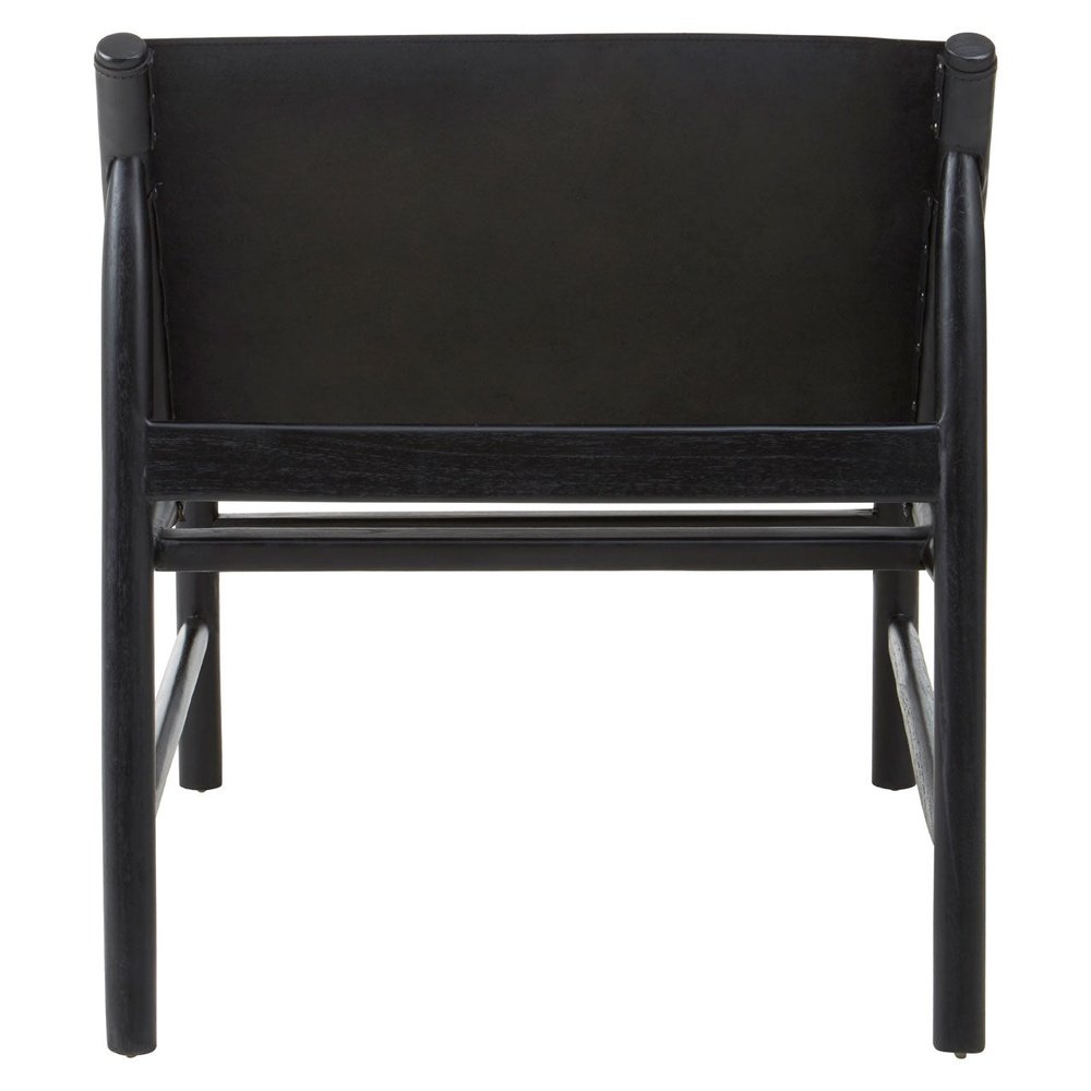 Olivia's Kalani Accent Chair in Black Teak Wood & Black Plain Leather