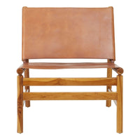 Olivia's Kendra Accent Chair in Natural Teak Wood & Brown Leather