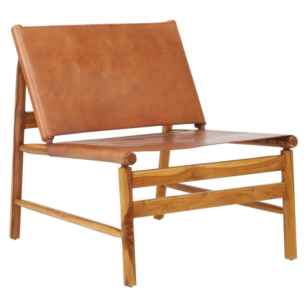 Olivia's Kendra Accent Chair in Natural Teak Wood & Brown Leather