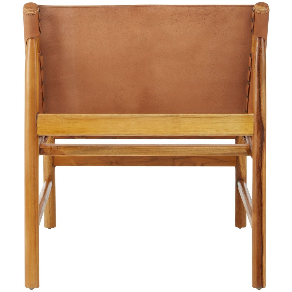 Olivia's Kendra Accent Chair in Natural Teak Wood & Brown Leather