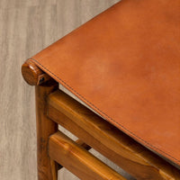 Olivia's Kendra Accent Chair in Natural Teak Wood & Brown Leather