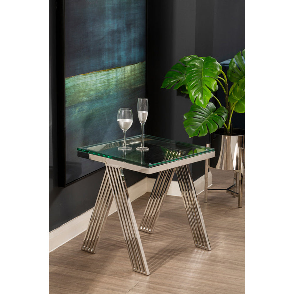 Premier-Olivia's Luxe Collection - Pipe Silver Side Table-Silver 669 
