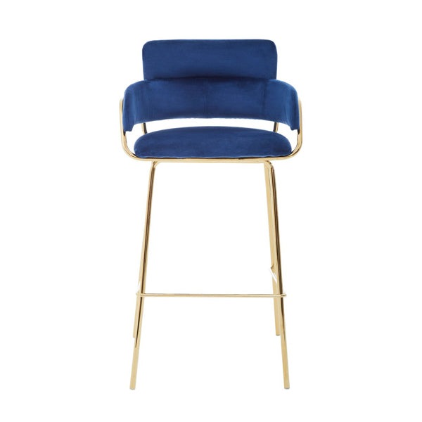 Olivia's Tara Bar Chair in Blue Velvet with Gold Finishes