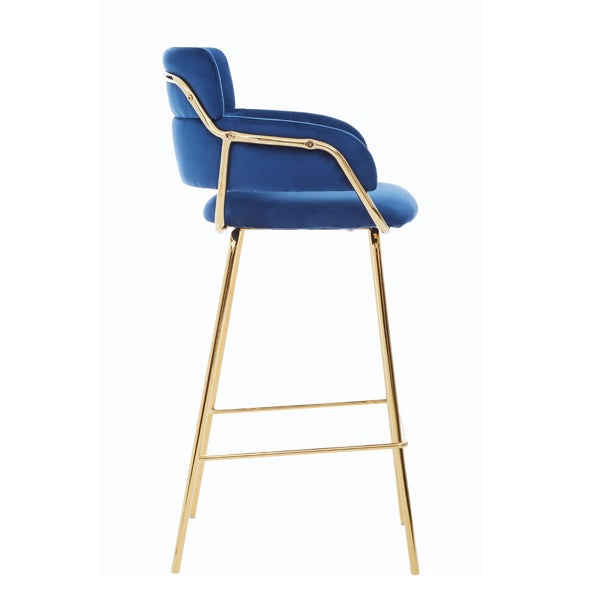 Olivia's Tara Bar Chair in Blue Velvet with Gold Finishes