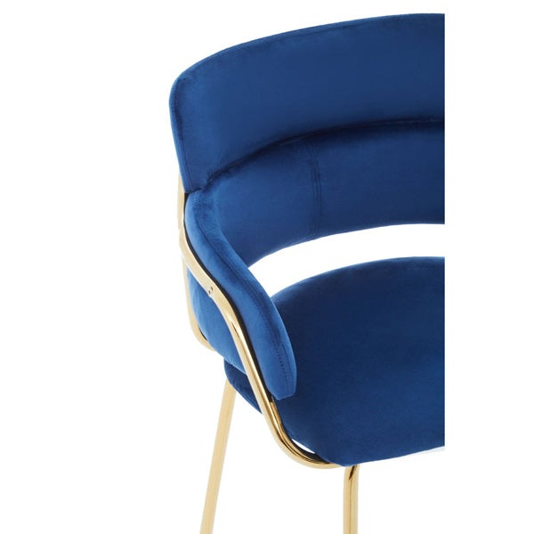 Olivia's Tara Bar Chair in Blue Velvet with Gold Finishes