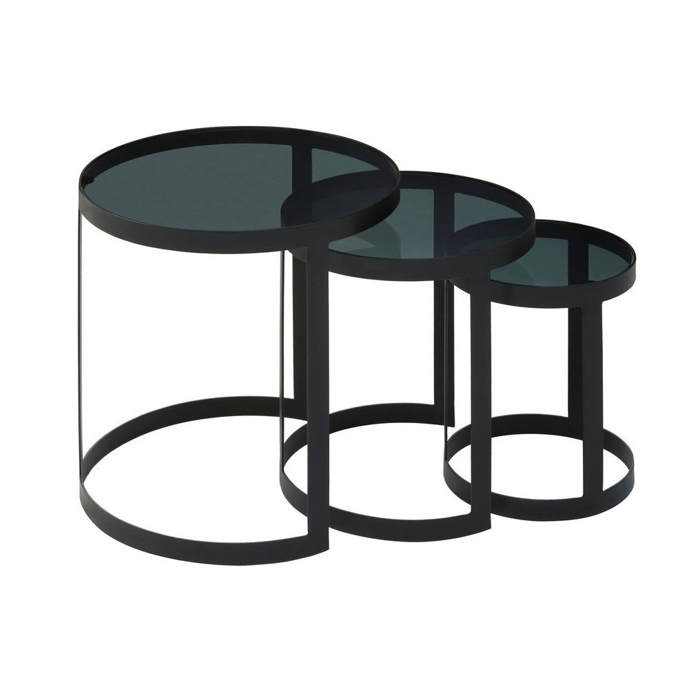 Olivia's Set of 3 Corrin Nest of Tables in Black Powder Coated Finish