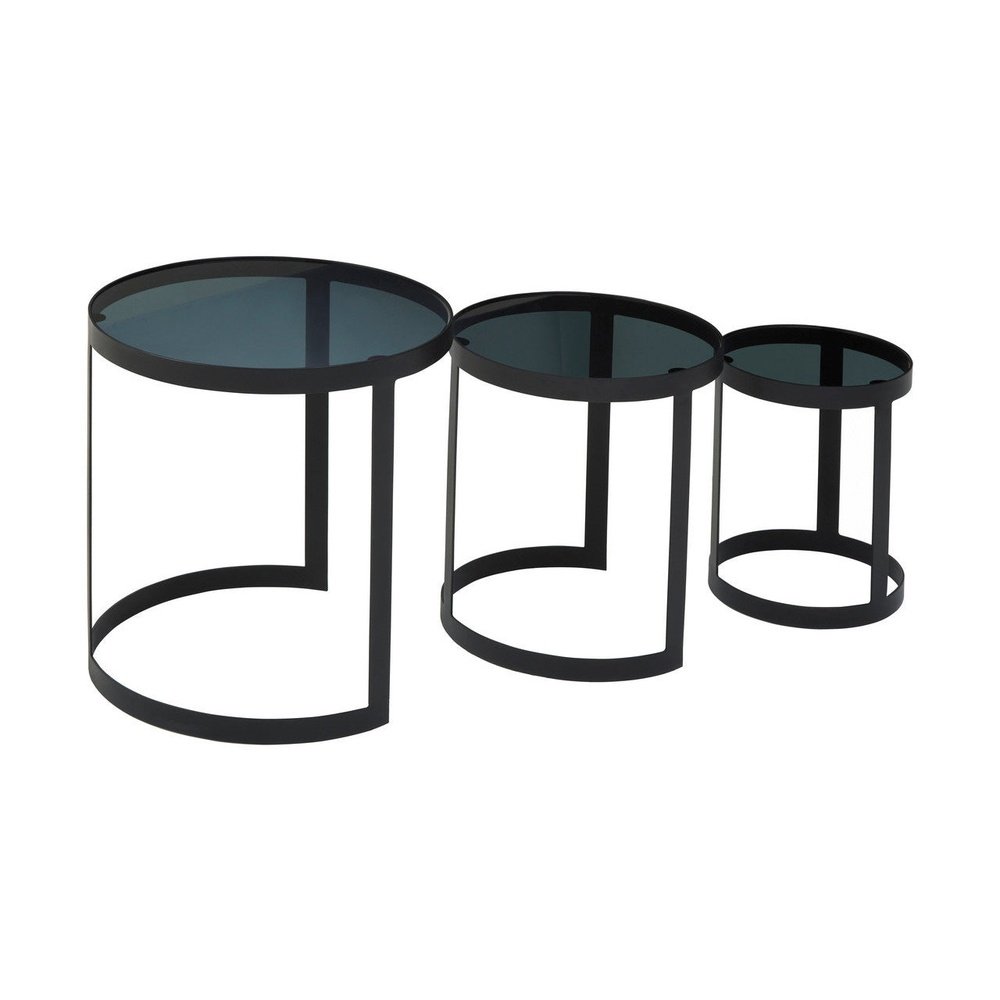 Olivia's Set of 3 Corrin Nest of Tables in Black Powder Coated Finish