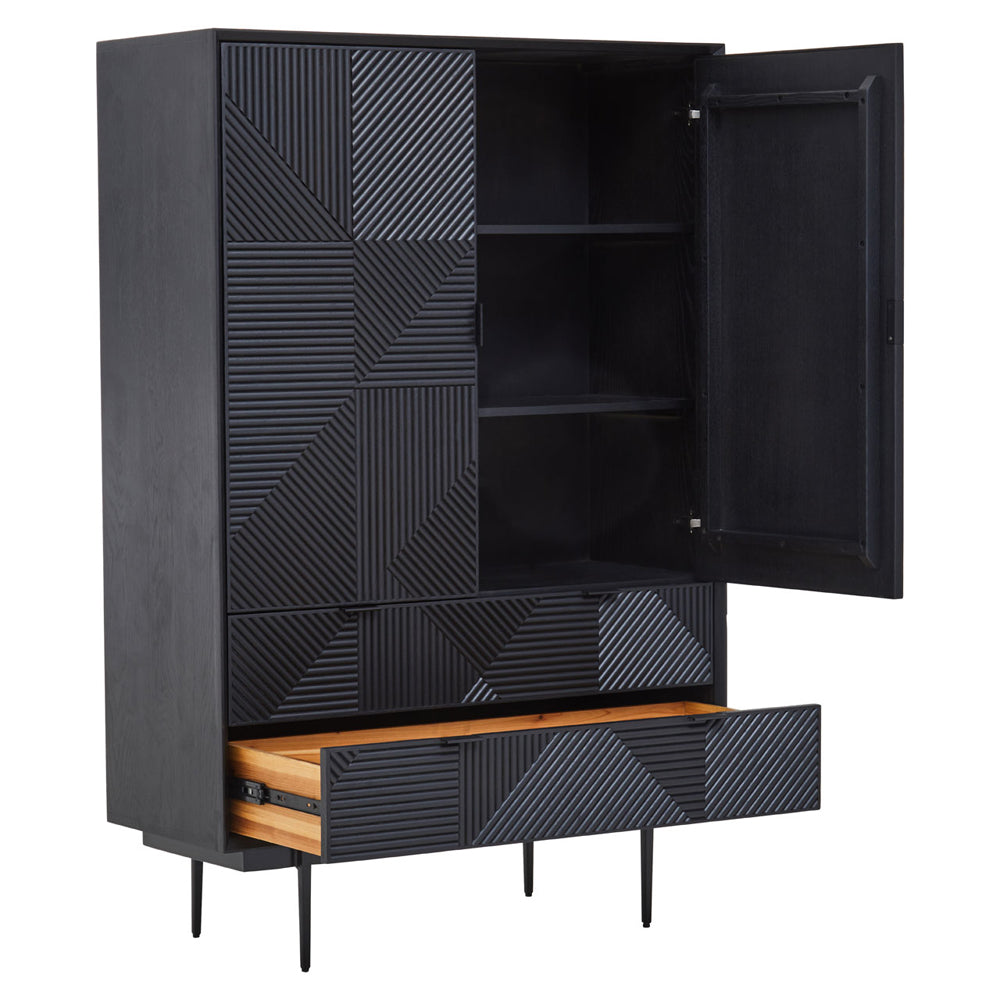 Olivia's Soft Industrial Collection - Jakar Wooden Cabinet in Black Finish