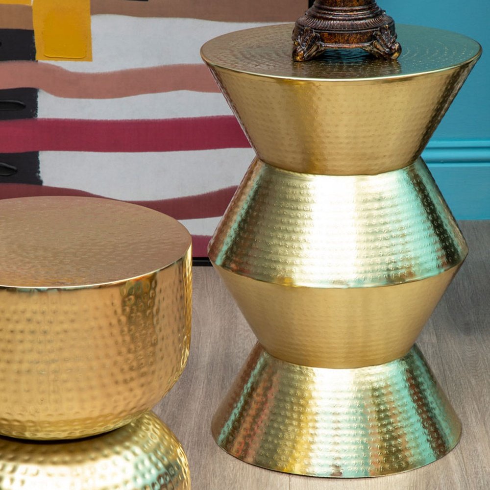 Olivia's Raphael Angular Drum Style Side Table in Gold