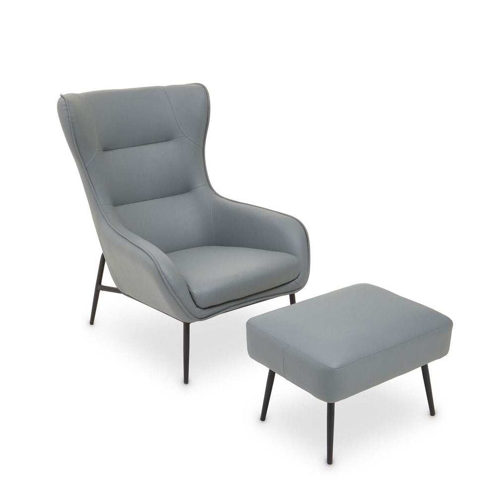 Olivia's Kali Accent Chair & Footstool in Faux Grey Leather