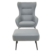 Olivia's Kali Accent Chair & Footstool in Faux Grey Leather