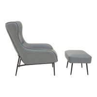 Olivia's Kali Accent Chair & Footstool in Faux Grey Leather