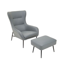 Olivia's Kali Accent Chair & Footstool in Faux Grey Leather