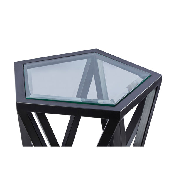 Olivia's Cleo Pentagon Clear Glass And Teak Wood Side Table