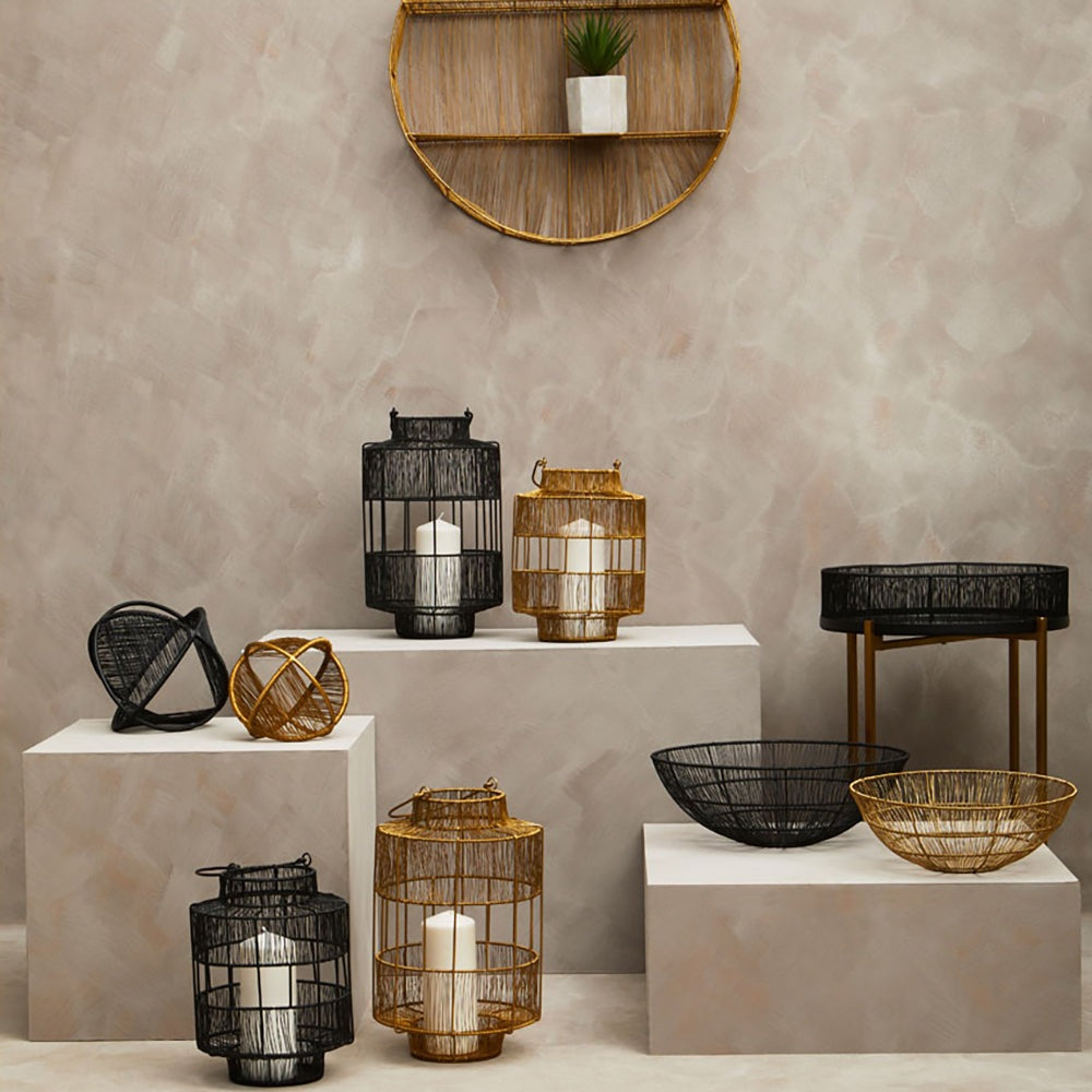 Olivia's Soft Industrial Collection - Enzo Wire Round Wall Shelf in Gold