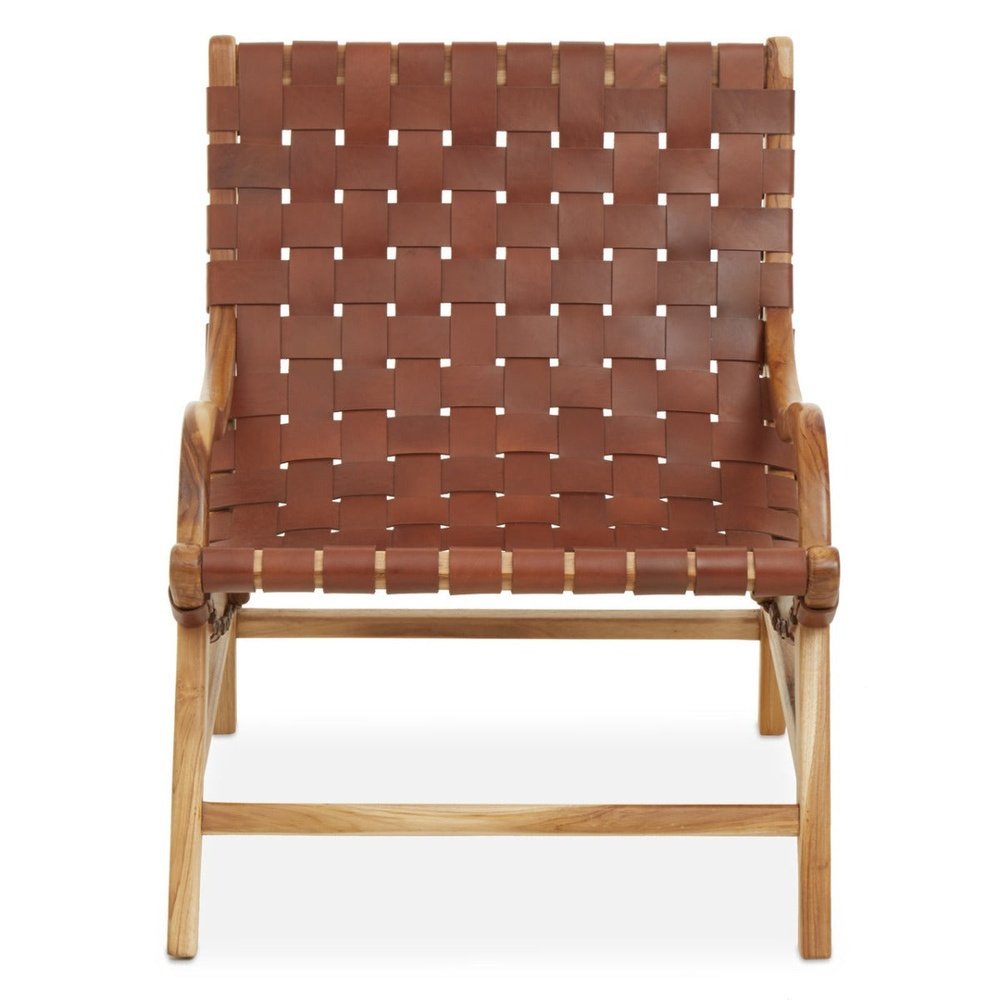 Olivia's Kyle Accent Chair in Natural Teak & Brown Leather