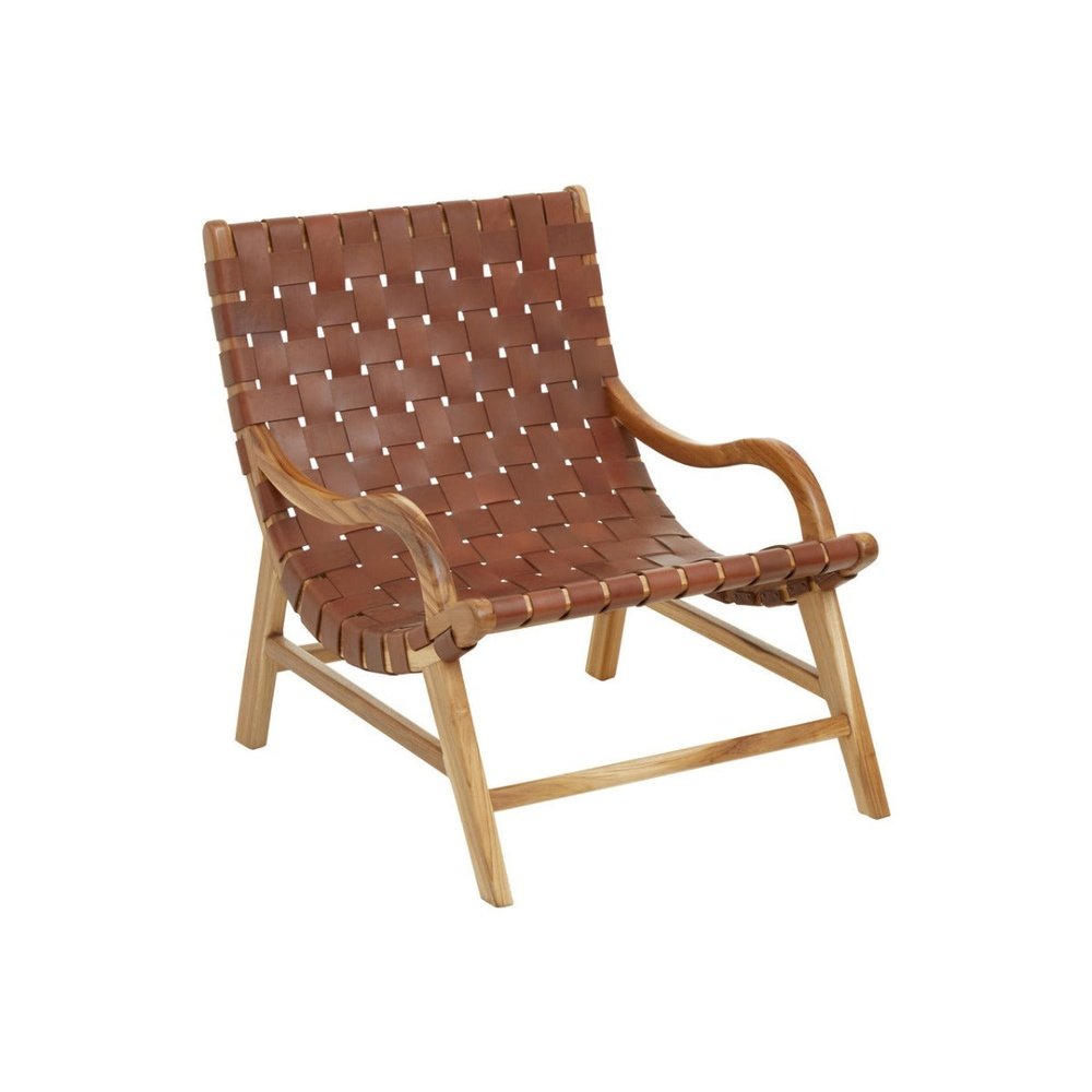 Olivia's Kyle Accent Chair in Natural Teak & Brown Leather