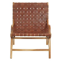 Olivia's Kyle Accent Chair in Natural Teak & Brown Leather