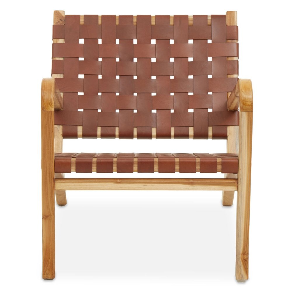 Olivia's Kyrie Accent Chair in Natural Teak & Antique Brown Leather