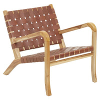 Olivia's Kyrie Accent Chair in Natural Teak & Antique Brown Leather