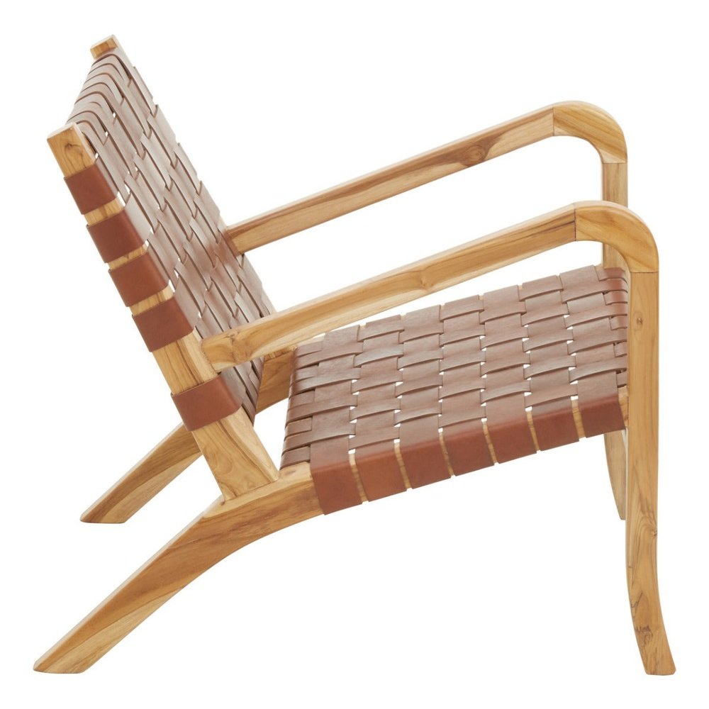 Olivia's Kyrie Accent Chair in Natural Teak & Antique Brown Leather