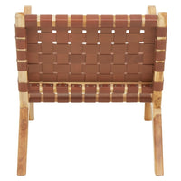 Olivia's Kyrie Accent Chair in Natural Teak & Antique Brown Leather