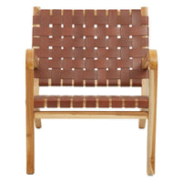 Olivia's Kyrie Accent Chair in Natural Teak & Antique Brown Leather