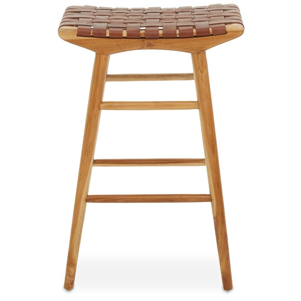 Katherine Bar Stool - Natural Teak & Natural Brown Leather Premier 1