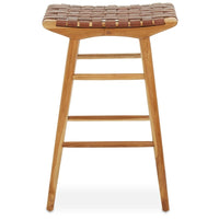 Olivia's Katherine Bar Stool in Natural Teak & Natural Brown Leather