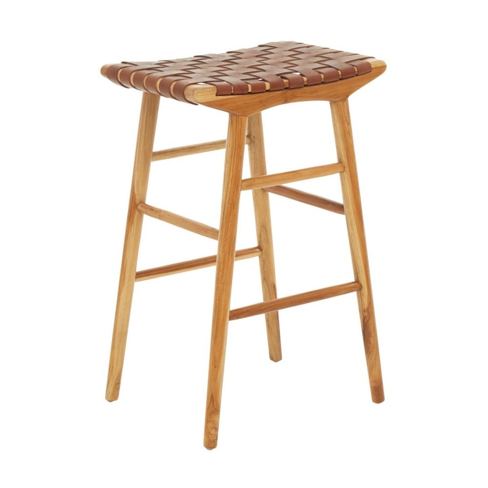 Katherine Bar Stool - Natural Teak & Natural Brown Leather Premier 2