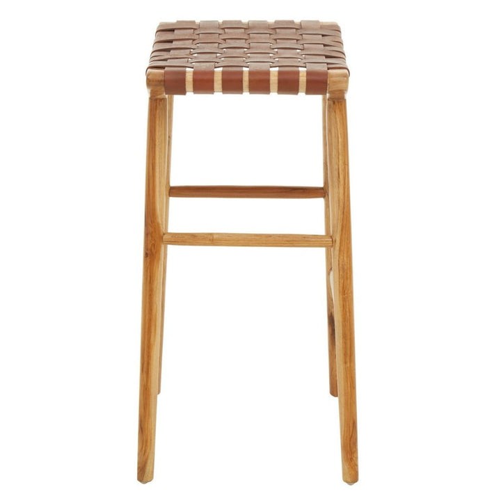 Katherine Bar Stool - Natural Teak & Natural Brown Leather Premier 3