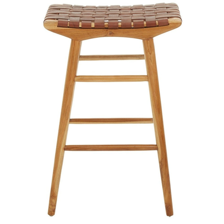 Katherine Bar Stool - Natural Teak & Natural Brown Leather Premier 4