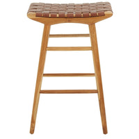 Olivia's Katherine Bar Stool in Natural Teak & Natural Brown Leather