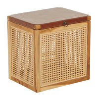 Olivia's Katherine Box in Teak Wood Natural Rattan & Antique Brown Leather