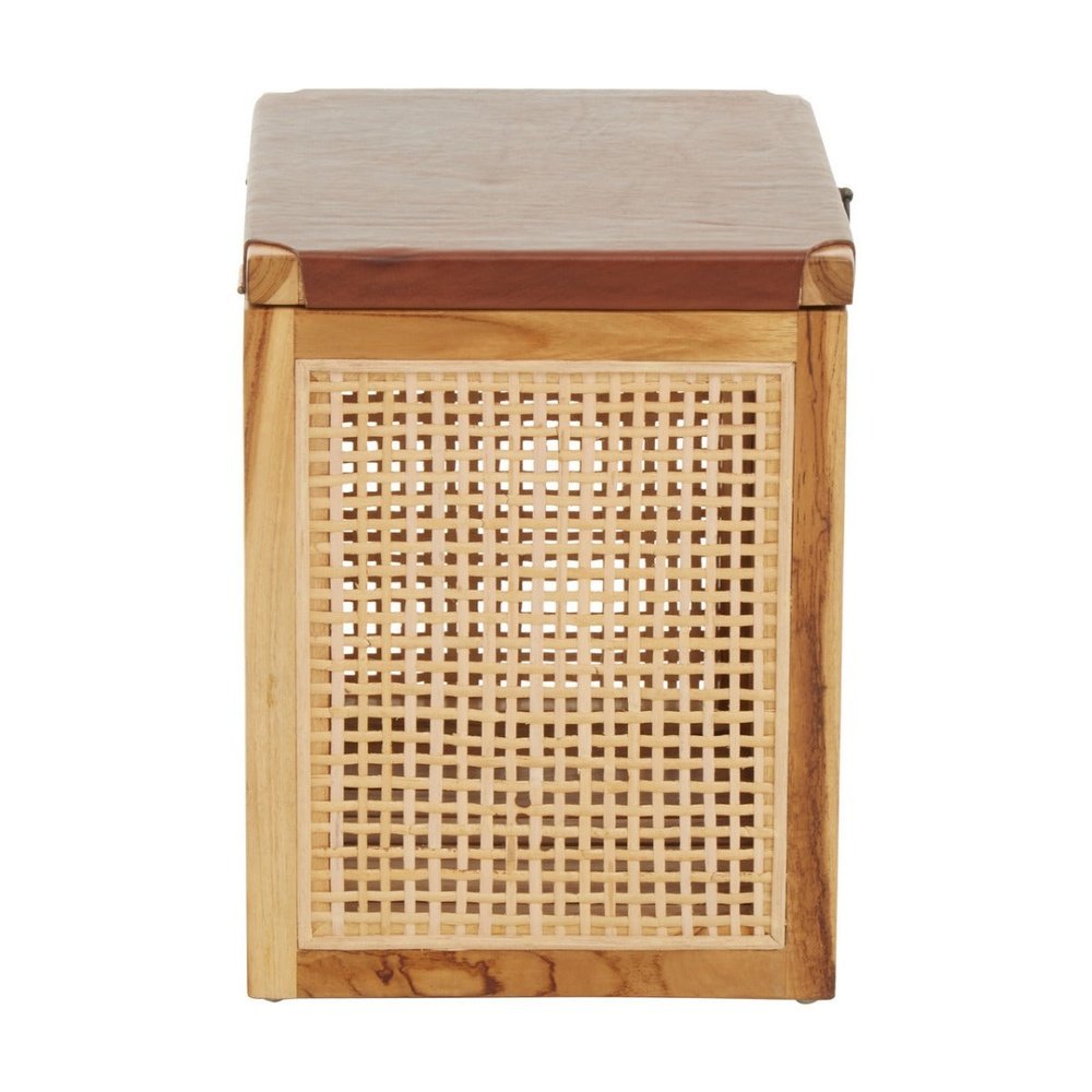 Olivia's Katherine Box in Teak Wood Natural Rattan & Antique Brown Leather